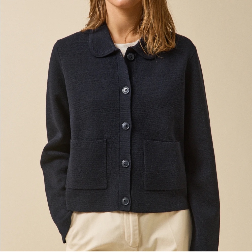 Cyrillus Paris  WOMEN'S MILANO KNIT CARDIGAN WITH SHIRT PETER PAN COLLAR Medium